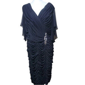 Plus Size Fitted Runched Black Dress with Sparkling Embellishments Size 3XL
